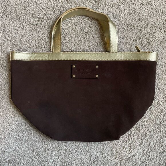 Kate Spade Brown Suede Handbag with Metallic Gold Trim - Picture 6 of 6